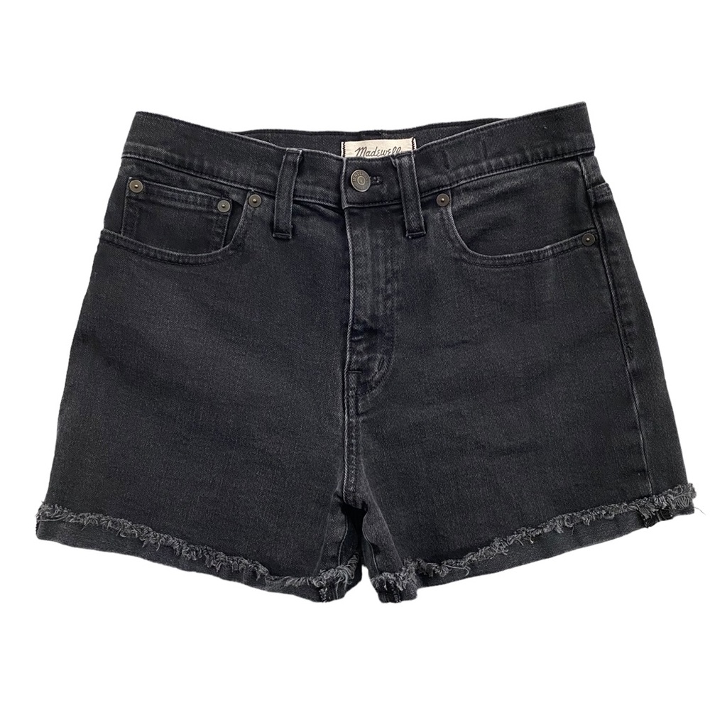 Madewell High Rise Denim Short Women's 27 Black Lunar Wash Jean Cuffed Raw Hem